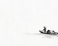 黑白水墨画风格-孤舟蓑笠翁