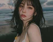 女子海边电影风格肖像照