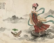 传统的中国工笔水墨画-仙女