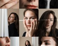 干净柔和的米色工作室中的3x3照片