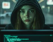 年轻女子身穿深色连帽衫的特写肖像