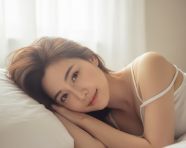 白色枕头上的睡眼惺忪女孩