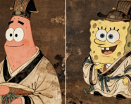 身穿古代服饰的派大星和海绵宝宝