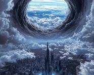 都市上空巨大的涡旋冲破暴风云层