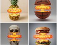 切割带有卡通爆炸的物体