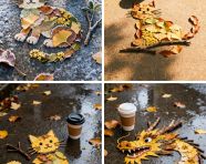 秋天的落叶拼成图案