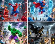 乐高超级英雄摆出充满动感的动作姿势