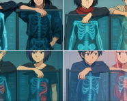 透明X光扫描面板后面