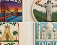 城市绣花贴纸照片