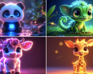 霓虹灯发光的可爱动物