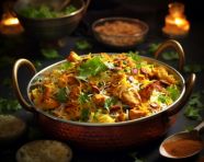 Lucknowi chicken biryani, authentic indian food image.
