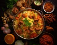 Lucknowi mutton biryani indian food stock image.