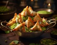 A photo of samosa, food photography