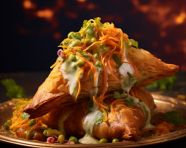 A photo of baked samosa, fast food, food photography