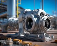 An industrial plant is shown in the background, industrial, manufacturing