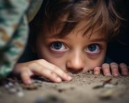 A child is hiding under the bed too scared to come out they can