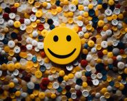 Positive thinking using colorful buttons on head smiling face in