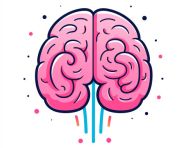 A happy pink human brain colorful hand-drawn illustrations, huma