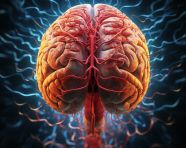 Brain with blood vessels and tumor graphic art 3d illustration,