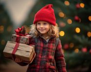 Young child carrying christmas gifts around, festivals, cultural
