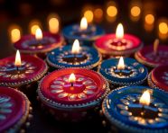 Colorful diyas with lights in the middle, festivals, cultural fe