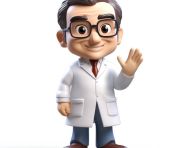 3d blender doctor medicine bobble head figure toy graphic art 3d illustration on white background, health and medical stock image