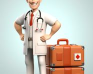 Photo smiling doctor with big first aid kit, health and medical stock image
