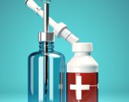 Free photo syringe and vaccine bottle icon sign or symbol on blue background 3d illustration cartoon healthcare and medical concept, health and medical stock image