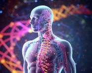 Bright dna with a human figure, health and medical stock image