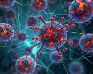 Photo 3d render of an abstract medical background with low poly virus cells on particle design, health and medical stock image
