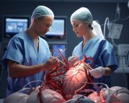 A doctor and nurse in scrubs, health and medical stock image