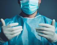A man dressed up in medical and gloves, health and medical stock image