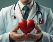 A doctor holding red heart in his hand, health and medical stock image