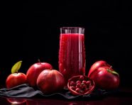 A photo of a pomegranate juice, beverage advertisement photography inspiration