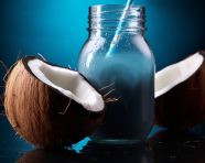 A photo of a coconut water, beverage advertisement photography inspiration