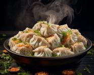 A photo of a dumplings, fast food advertisement stock images