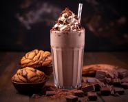 A photo of a chocolate milkshake, beverage advertisement photography inspiration
