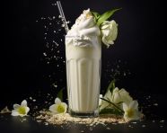 A photo of a banana milkshake, beverage advertisement photography inspiration