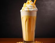 A photo of a mango milkshake, beverage advertisement photography inspiration
