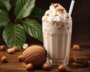 A photo of a hazelnut milkshake, beverage advertisement photography inspiration