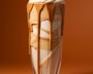 A photo of a caramel milkshake, beverage advertisement photography inspiration
