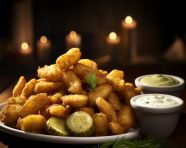 A photo of a fried pickles, fast food advertisement stock images