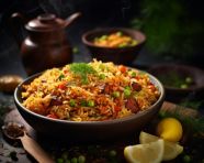 A photo of a fried rice, fast food advertisement stock images