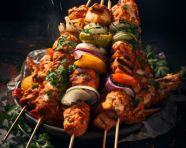 A photo of a kebabs, fast food advertisement stock images