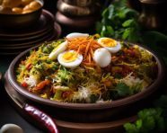 Indonesian egg biryani, biryani advertisement, biryani stock photo