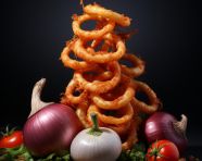 A photo of a onion rings, fast food advertisement stock images
