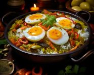 Iranian egg biryani, biryani advertisement, biryani stock photo