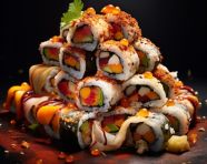 A photo of a sushi rolls, fast food advertisement stock images