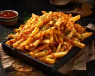 A photo of a waffle fries, fast food advertisement stock images