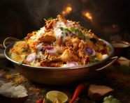 Sindhi chicken biryani, biryani advertisement, biryani stock photo